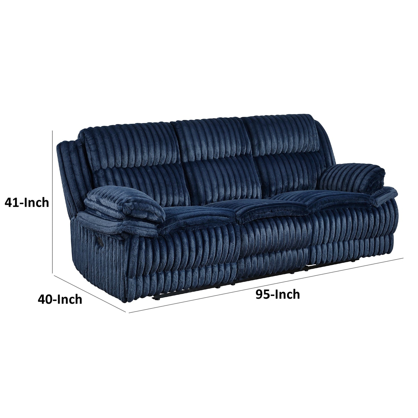 Canapé inclinable manuel double Rexy, velours côtelé bleu texturé, 95 pouces