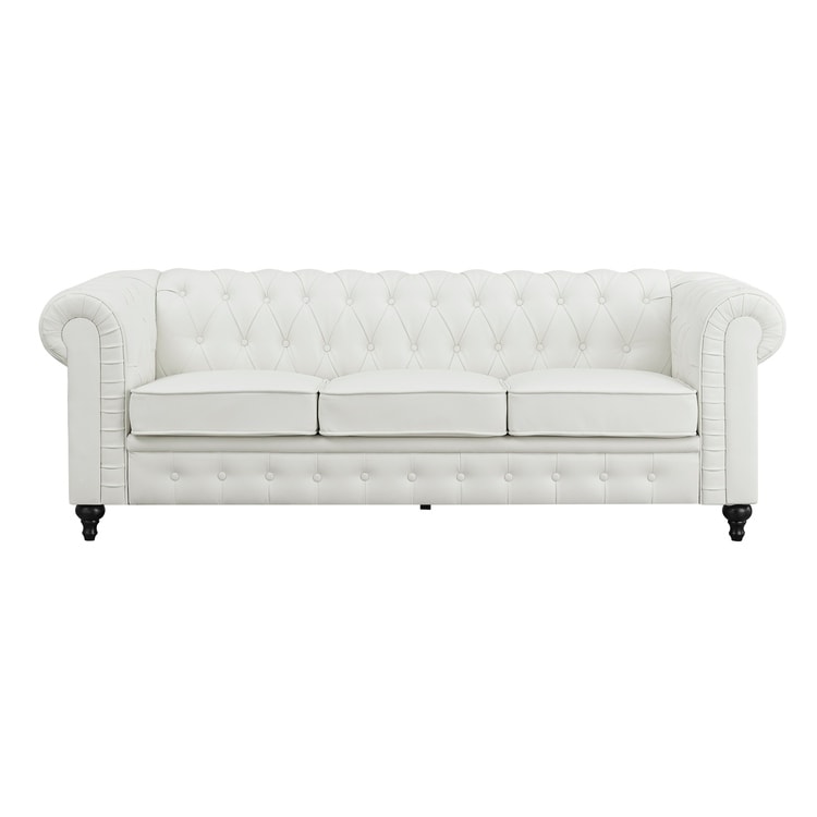 Canapé élégant combiné : canapé Chesterfield avec accoudoirs roulés et accoudoirs évasés capitonnés à boutons, canapé en microfibre pour petits espaces