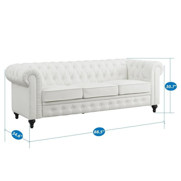 Canapé élégant combiné : canapé Chesterfield avec accoudoirs roulés et accoudoirs évasés capitonnés à boutons, canapé en microfibre pour petits espaces