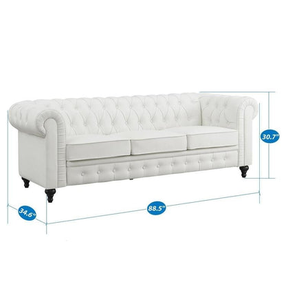 Canapé élégant combiné : canapé Chesterfield avec accoudoirs roulés et accoudoirs évasés capitonnés à boutons, canapé en microfibre pour petits espaces