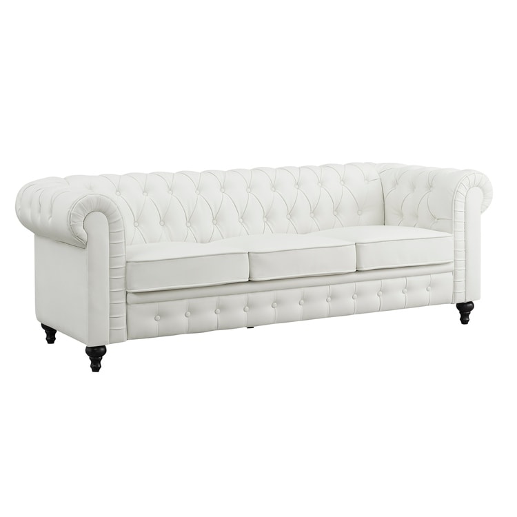 Canapé élégant combiné : canapé Chesterfield avec accoudoirs roulés et accoudoirs évasés capitonnés à boutons, canapé en microfibre pour petits espaces