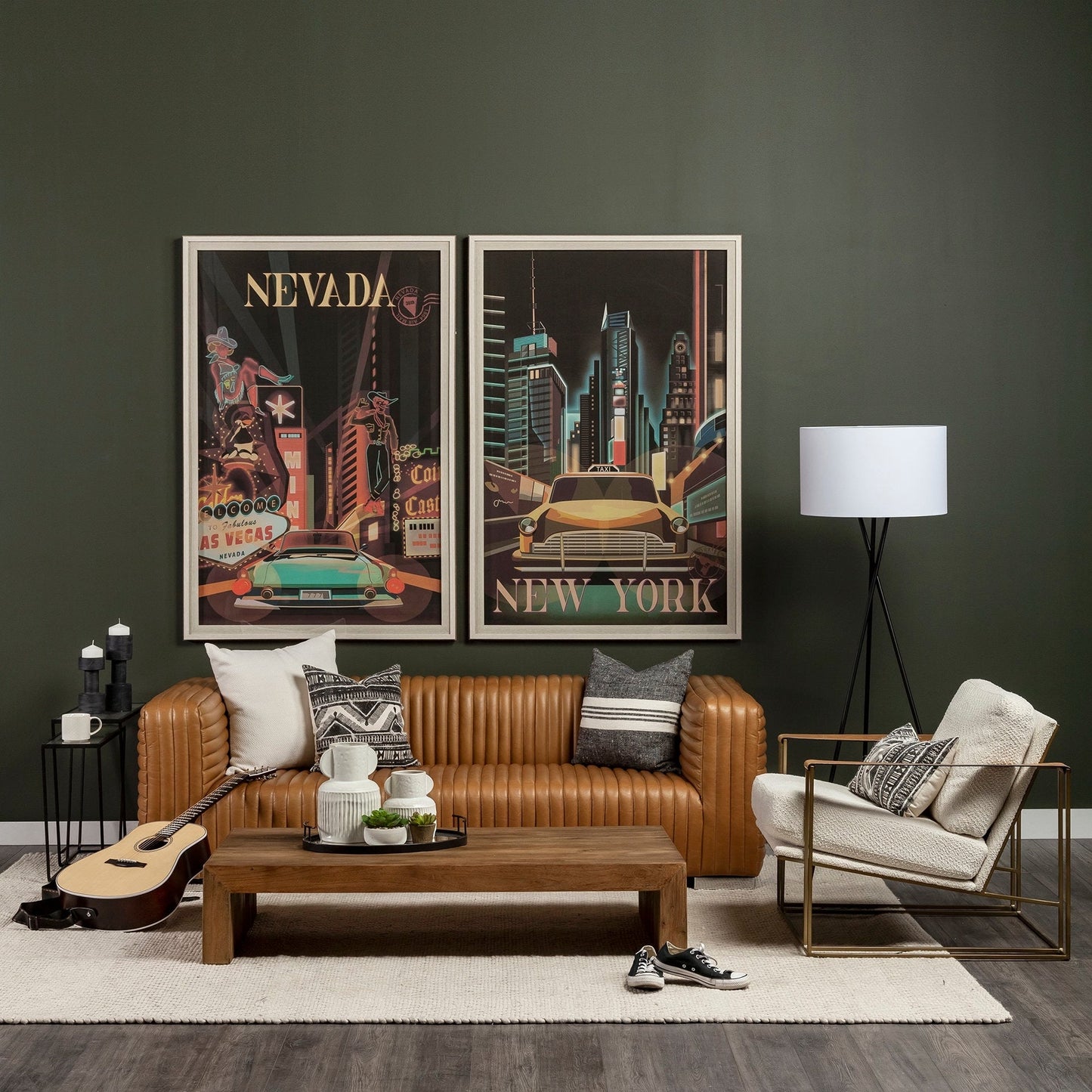 Canapé Ricciardo Cognac en cuir véritable - 86,6 L x 38,6 l x 26,4 H