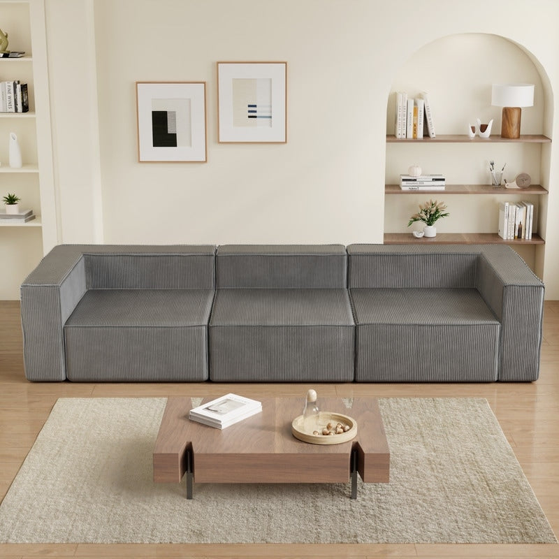 Canapé à compression en velours côtelé avec accoudoir droit