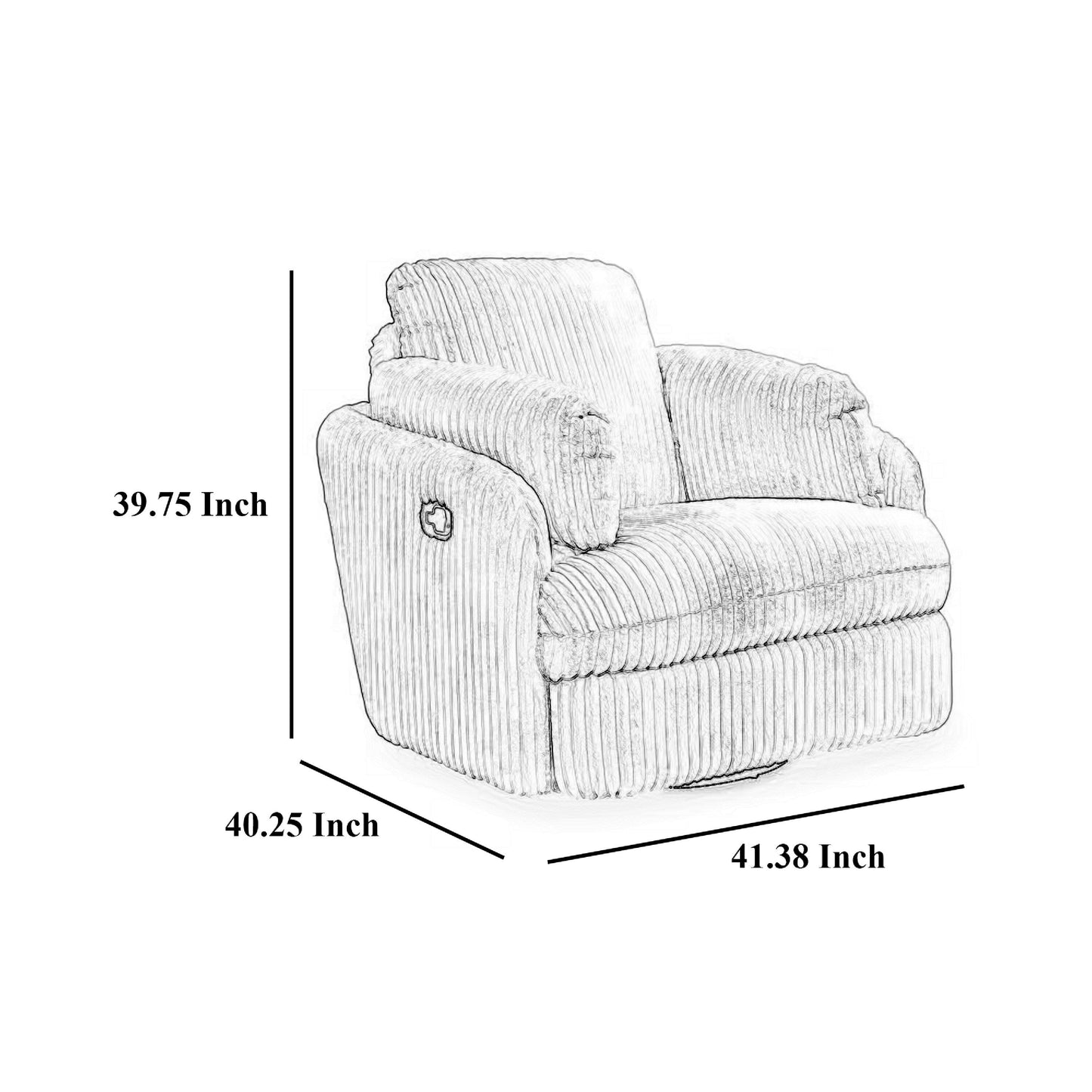 Fauteuil inclinable manuel pivotant Rikki, velours côtelé gris, 2 coussins