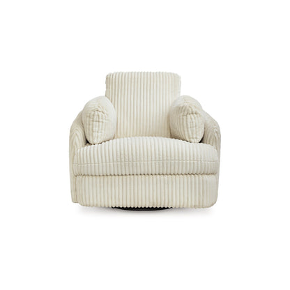 Fauteuil inclinable manuel pivotant Rikki, velours côtelé ivoire, 2 coussins