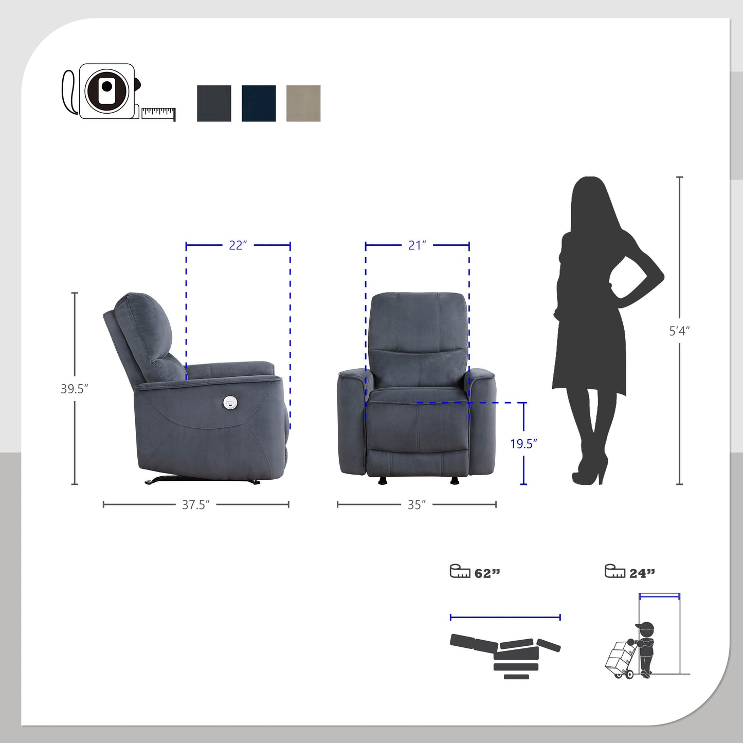 Fauteuil inclinable à bascule électrique Ripon Velvet