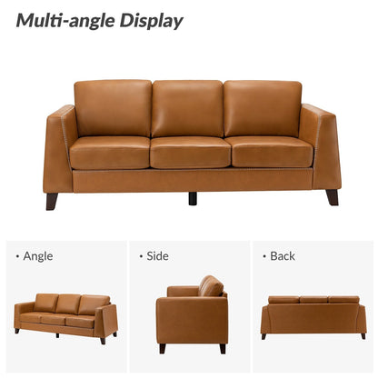 Canapé Rita 81,5 en cuir véritable avec accoudoirs et pieds en bois massif par HULALA HOME