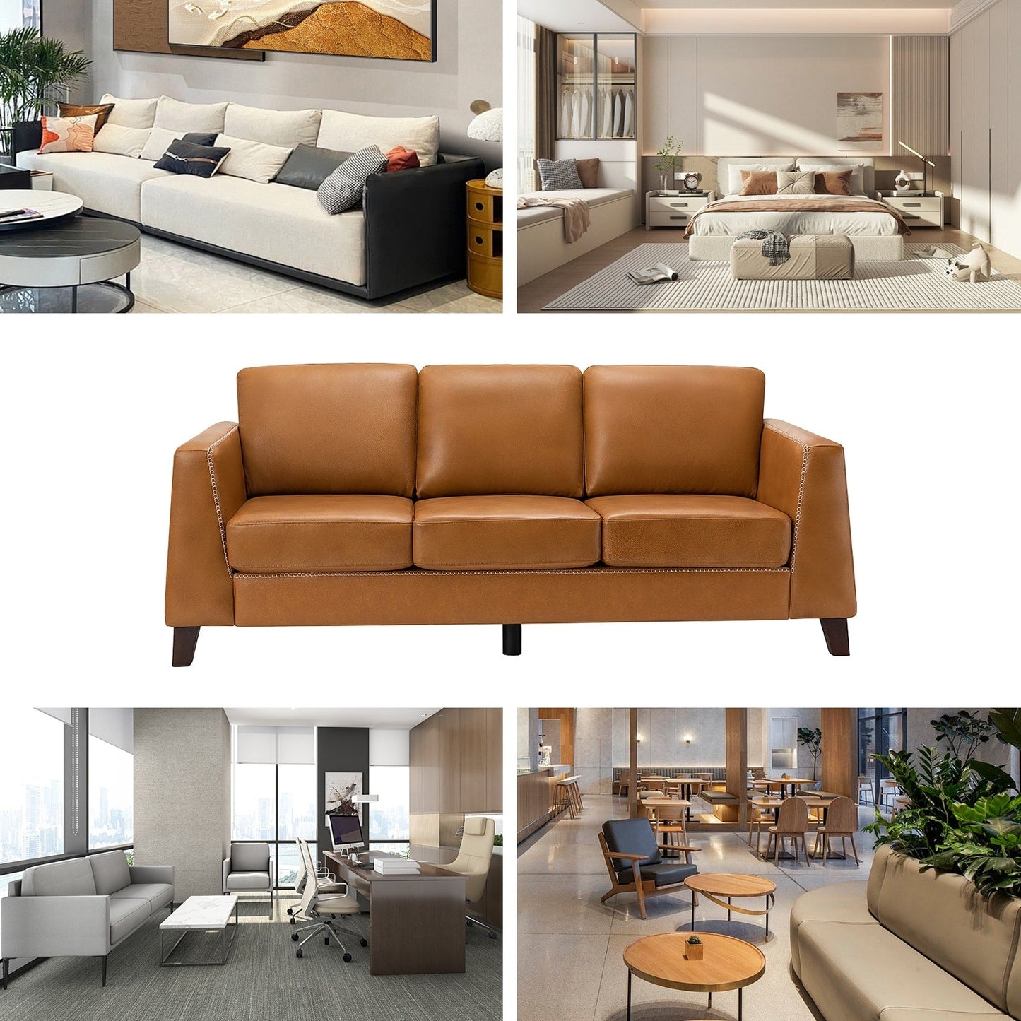 Canapé Rita 81,5 en cuir véritable avec accoudoirs et pieds en bois massif par HULALA HOME