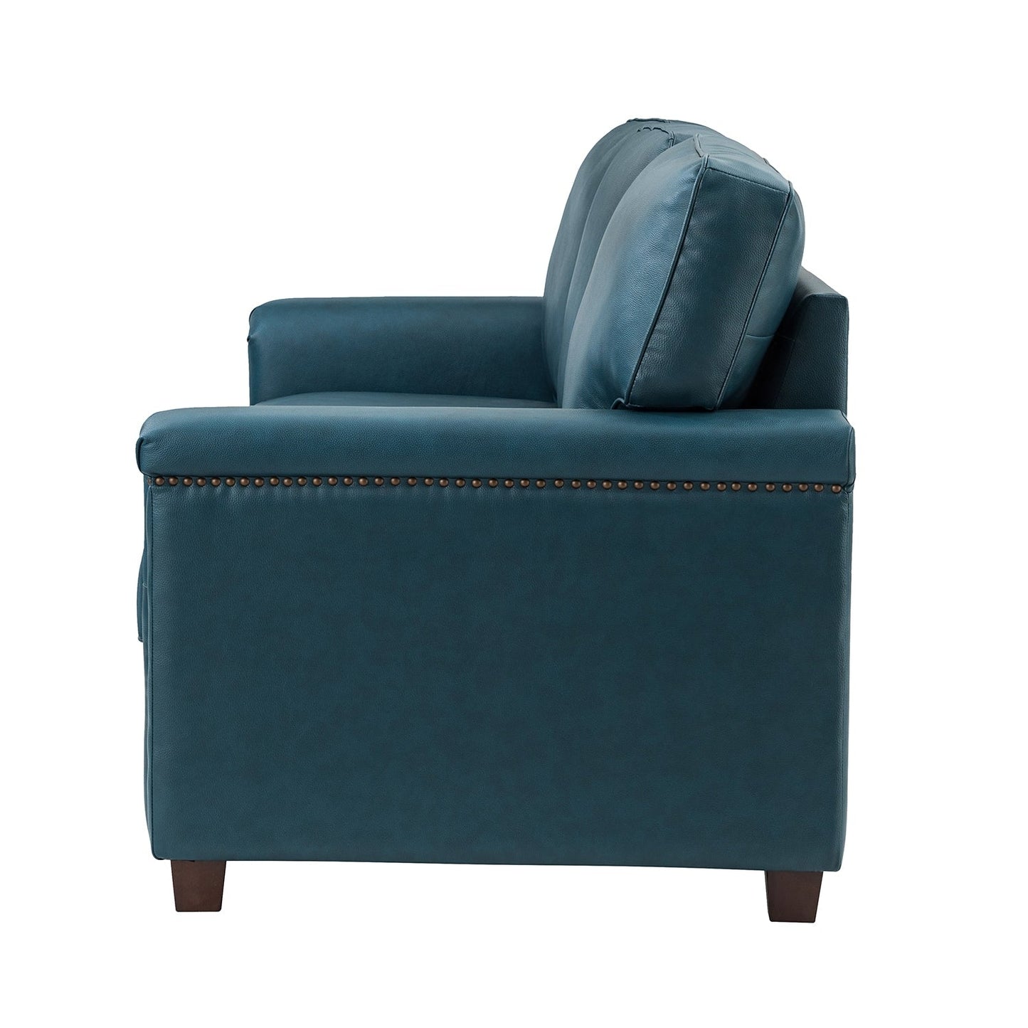 Canapé de salon 3 places en cuir véritable Rita avec pieds en bois massif et clous décoratifs