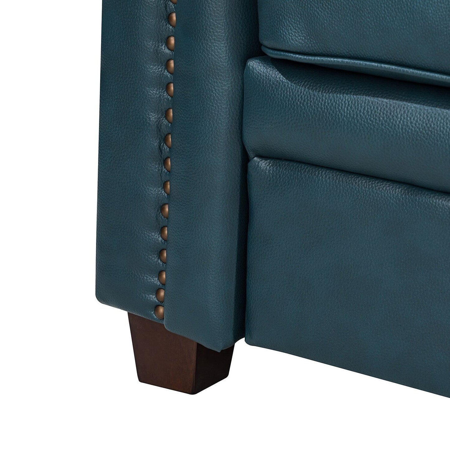 Canapé de salon 3 places en cuir véritable Rita avec pieds en bois massif et clous décoratifs