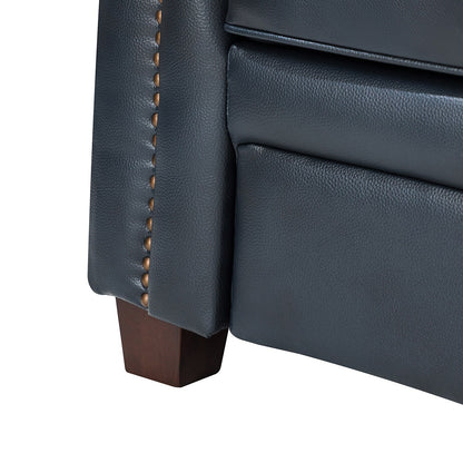 Canapé de salon 3 places en cuir véritable Rita avec pieds en bois massif et clous décoratifs