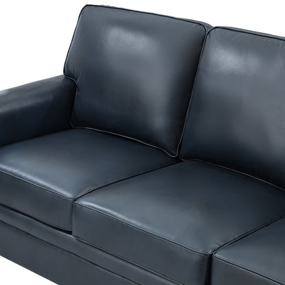 Canapé de salon 3 places en cuir véritable Rita avec pieds en bois massif et clous décoratifs