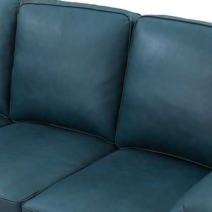 Canapé de salon 3 places en cuir véritable Rita avec pieds en bois massif et clous décoratifs