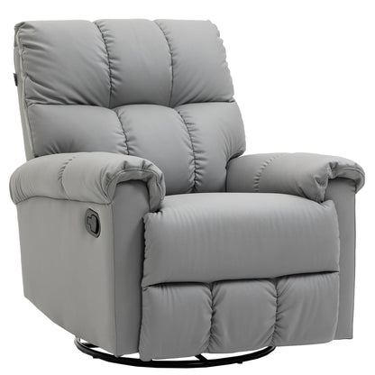 Fauteuil inclinable à bascule avec dossier et siège rembourrés, fauteuil inclinable manuel en cuir avec repose-pieds et base pivotante à 360°