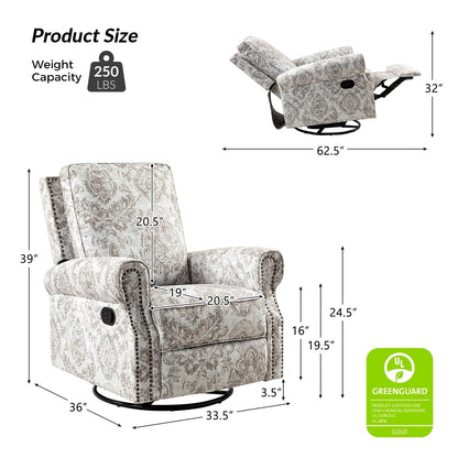 Fauteuil inclinable pivotant à bascule et à imprimé floral Roderich Farmhouse avec accoudoirs roulés, lot de 2 par HULALA HOME