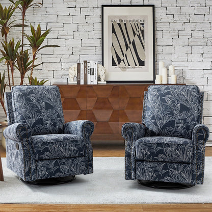 Fauteuil inclinable pivotant à bascule et à imprimé floral Roderich Farmhouse avec accoudoirs roulés, lot de 2 par HULALA HOME