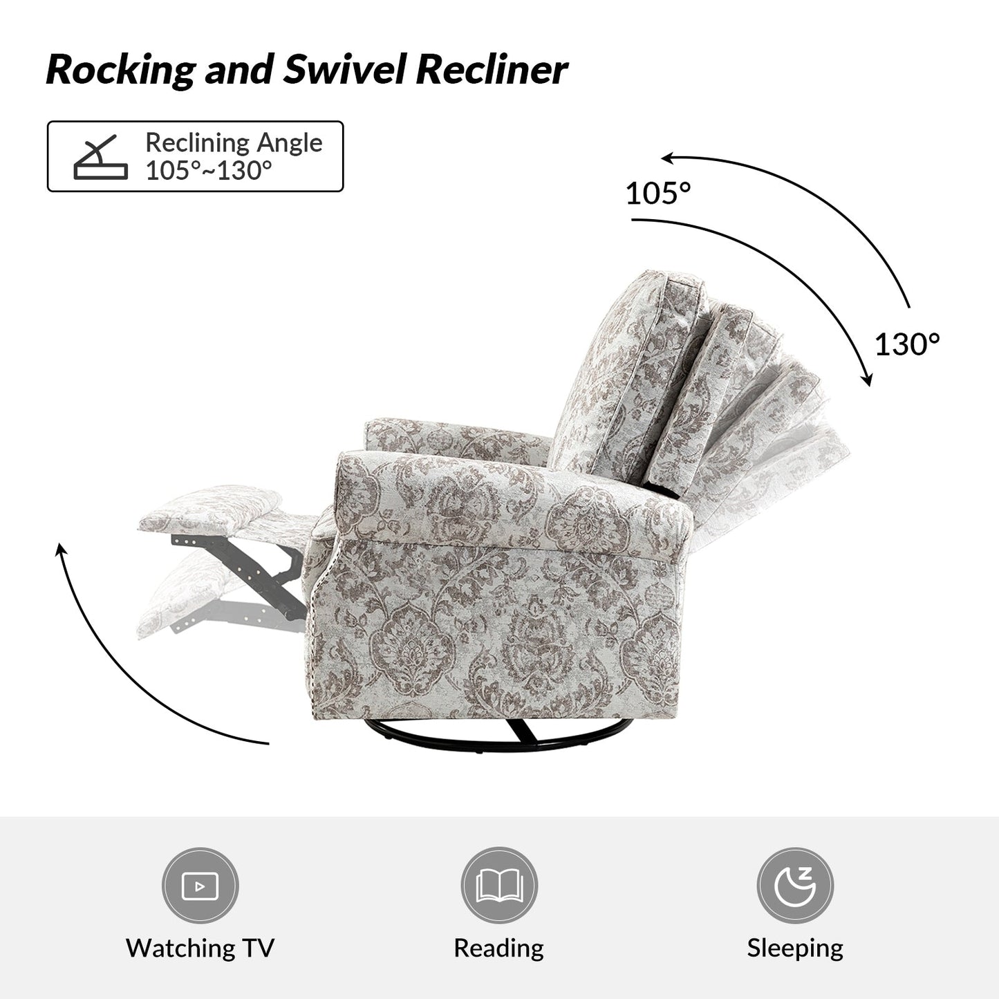 Fauteuil inclinable pivotant à bascule et à imprimé floral Roderich Farmhouse avec accoudoirs roulés, lot de 2 par HULALA HOME