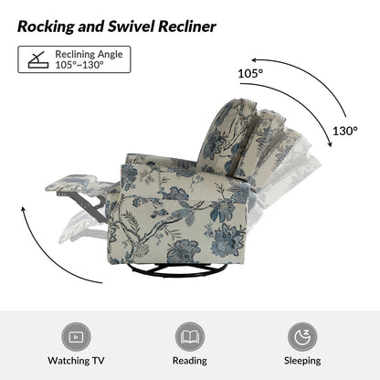 Fauteuil inclinable pivotant à bascule et à imprimé floral Roderich Farmhouse avec accoudoirs roulés, lot de 2 par HULALA HOME