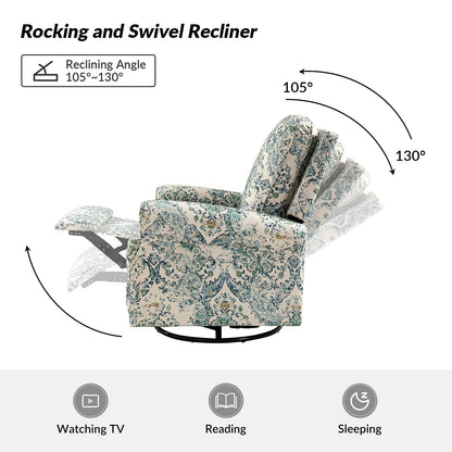Fauteuil inclinable pivotant à bascule et à imprimé floral Roderich Farmhouse avec accoudoirs roulés, lot de 2 par HULALA HOME