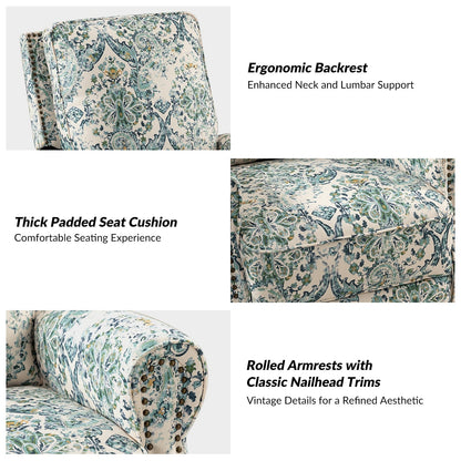 Fauteuil inclinable pivotant à bascule et à imprimé floral Roderich Farmhouse avec accoudoirs roulés, lot de 2 par HULALA HOME
