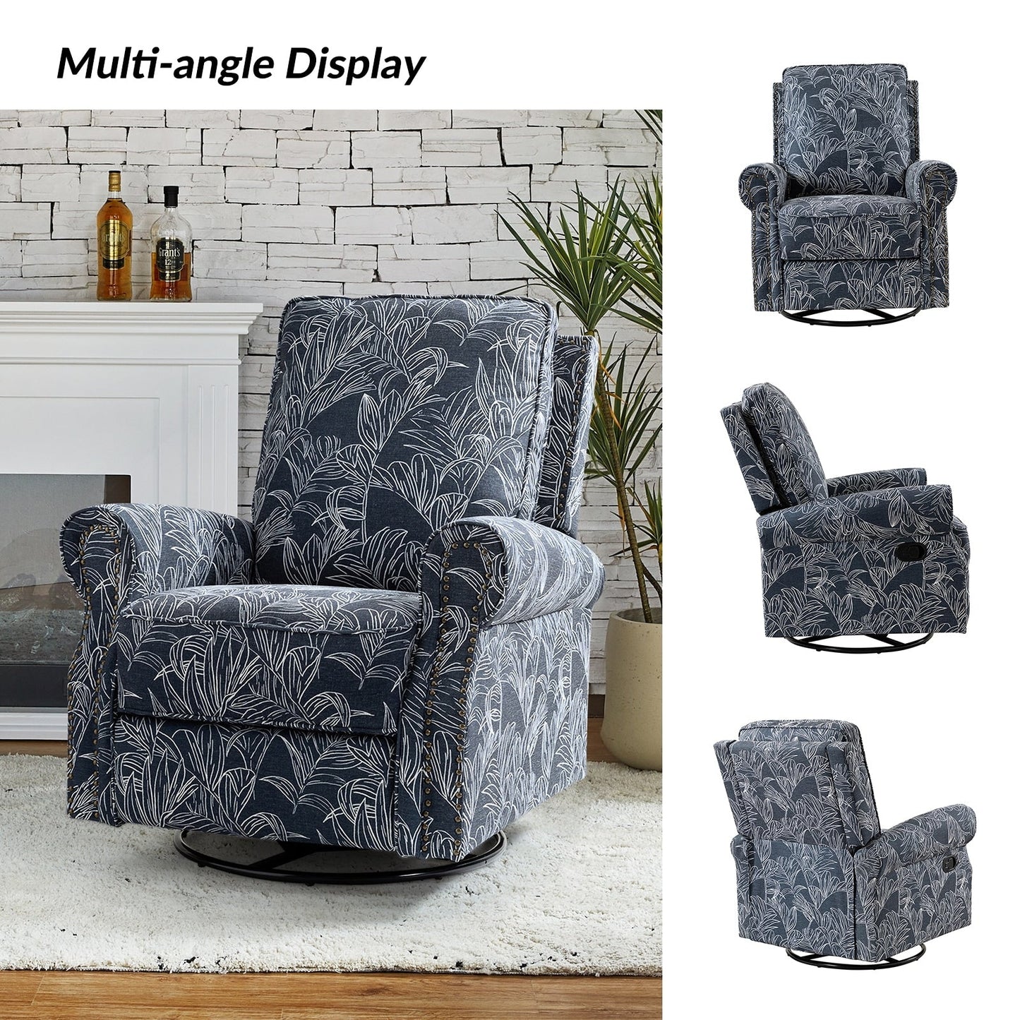 Fauteuil inclinable pivotant à bascule et à imprimé floral Roderich Farmhouse avec accoudoirs roulés, lot de 2 par HULALA HOME