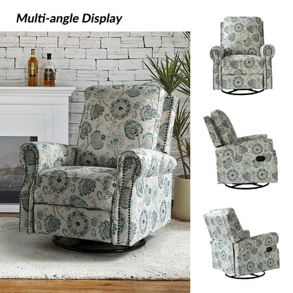 Fauteuil inclinable pivotant à bascule et à imprimé floral Roderich Farmhouse avec accoudoirs roulés, lot de 2 par HULALA HOME
