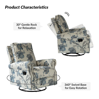 Fauteuil inclinable pivotant à bascule et à imprimé floral Roderich Farmhouse avec accoudoirs roulés, lot de 2 par HULALA HOME