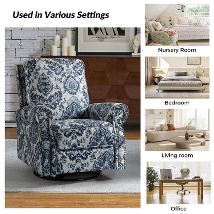 Fauteuil inclinable pivotant à bascule et à imprimé floral Roderich Farmhouse avec accoudoirs roulés par HULALA HOME