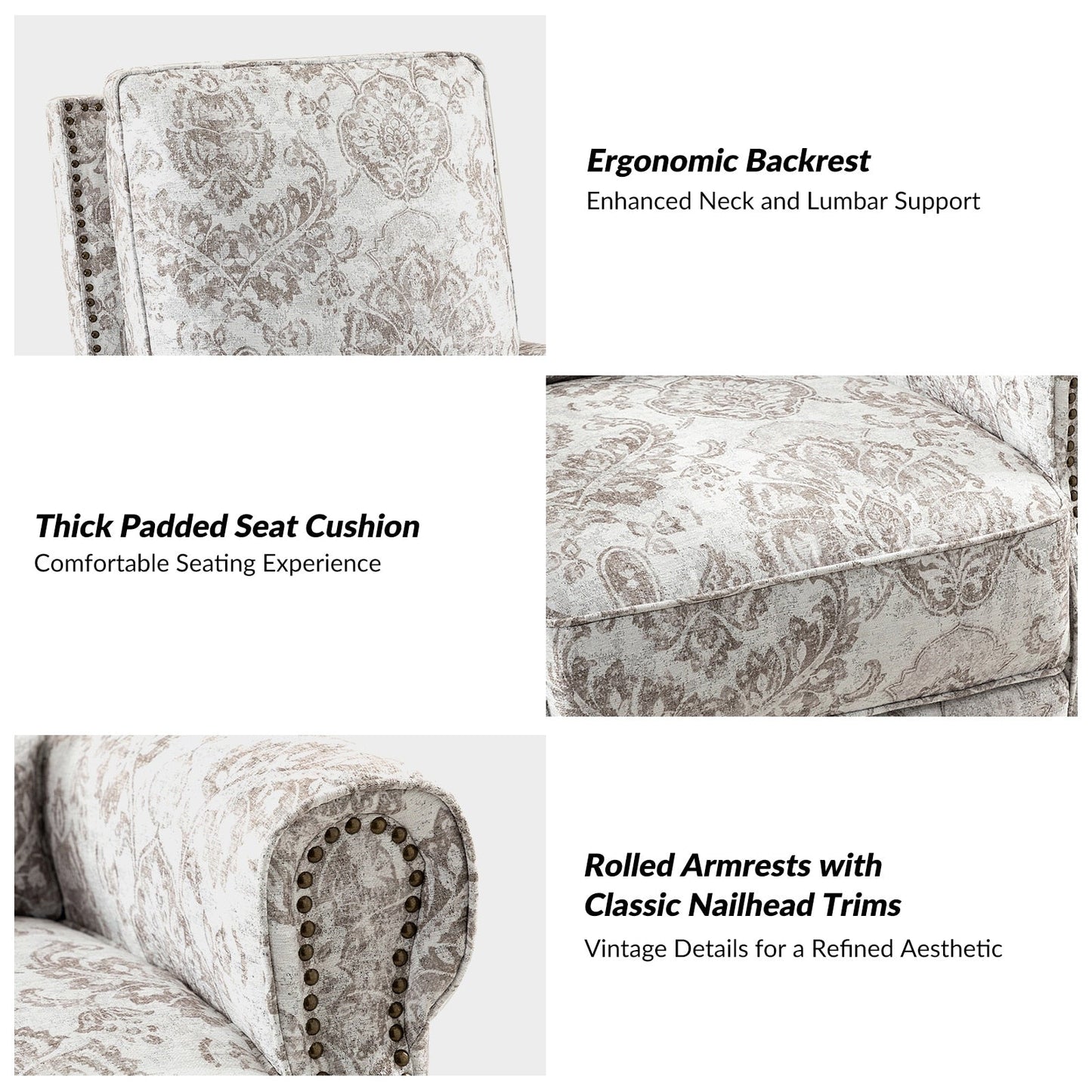 Fauteuil inclinable pivotant à bascule et à imprimé floral Roderich Farmhouse avec accoudoirs roulés par HULALA HOME