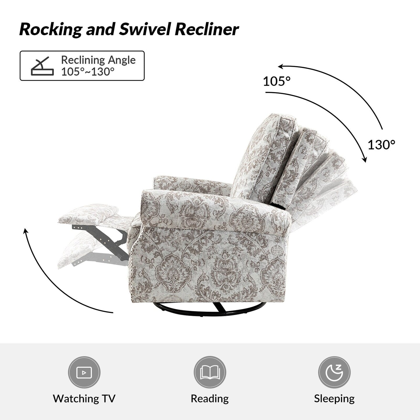 Fauteuil inclinable pivotant à bascule et à imprimé floral Roderich Farmhouse avec accoudoirs roulés par HULALA HOME