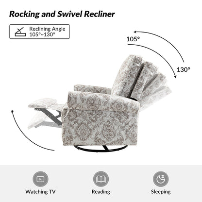 Fauteuil inclinable pivotant à bascule et à imprimé floral Roderich Farmhouse avec accoudoirs roulés par HULALA HOME
