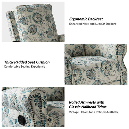 Fauteuil inclinable pivotant à bascule et à imprimé floral Roderich Farmhouse avec accoudoirs roulés par HULALA HOME