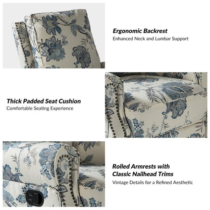 Fauteuil inclinable pivotant à bascule et à imprimé floral Roderich Farmhouse avec accoudoirs roulés par HULALA HOME