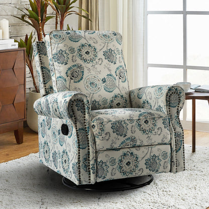 Fauteuil inclinable pivotant à bascule et à imprimé floral Roderich Farmhouse avec accoudoirs roulés par HULALA HOME