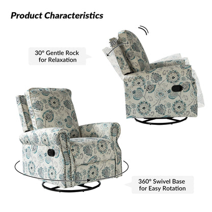 Fauteuil inclinable pivotant à bascule et à imprimé floral Roderich Farmhouse avec accoudoirs roulés par HULALA HOME