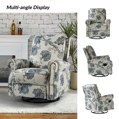 Fauteuil inclinable pivotant à bascule et à imprimé floral Roderich Farmhouse avec accoudoirs roulés par HULALA HOME