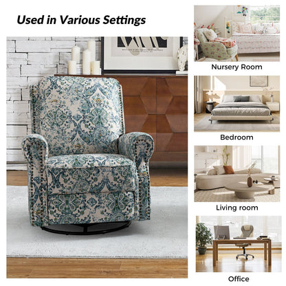 Fauteuil inclinable pivotant à bascule et à imprimé floral Roderich Farmhouse avec accoudoirs roulés par HULALA HOME