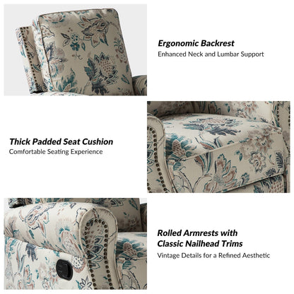 Fauteuil inclinable pivotant à bascule et à imprimé floral Roderich Farmhouse avec accoudoirs roulés par HULALA HOME