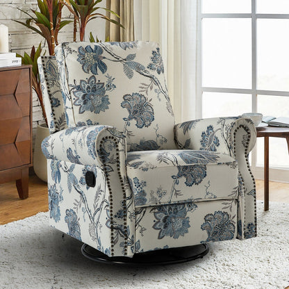 Fauteuil inclinable pivotant à bascule et à imprimé floral Roderich Farmhouse avec accoudoirs roulés par HULALA HOME
