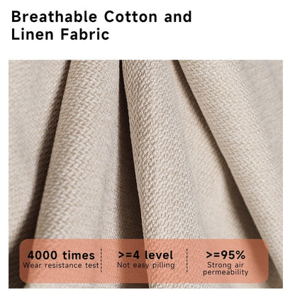 Canapé rectangulaire trois places Romision en lin beige avec accoudoirs évasés