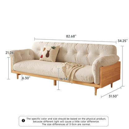 Canapé rectangulaire trois places Romision en lin beige avec accoudoirs évasés