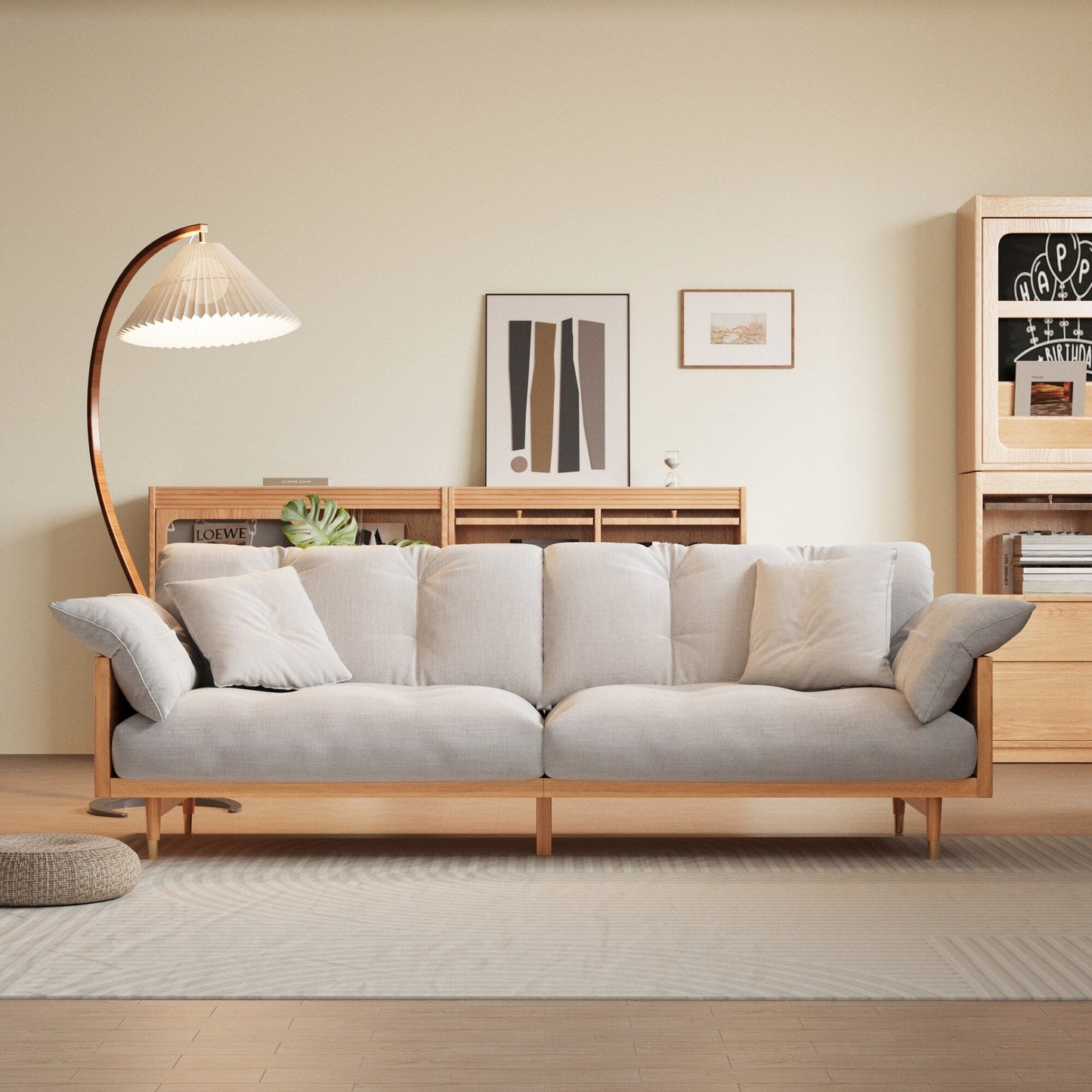 Canapé rectangulaire trois places en lin Romision