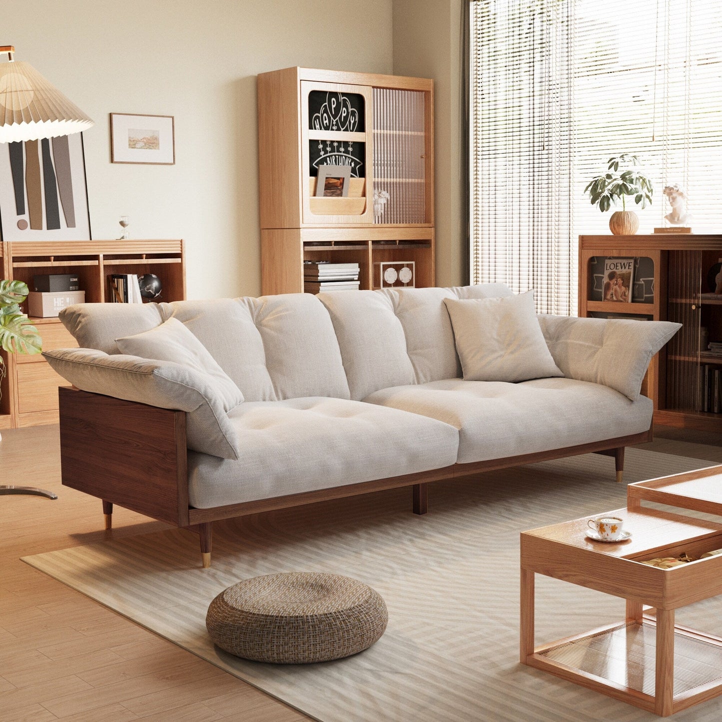 Canapé rectangulaire trois places en lin Romision