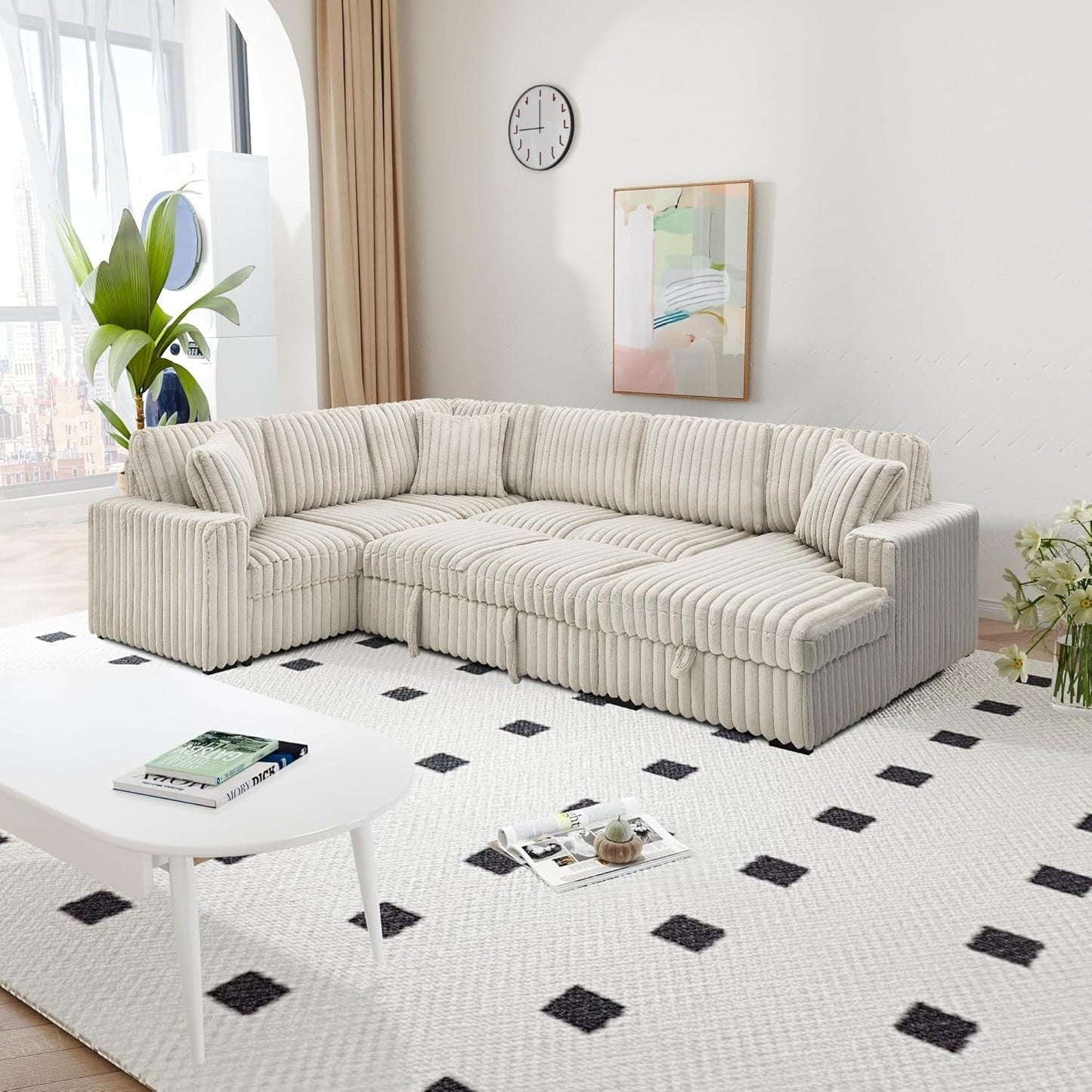 Canapé-lit gigogne Roomfitters de 307 cm, en tissu moelleux, confortable et rembourré, canapé-lit sectionnel surdimensionné en forme de U