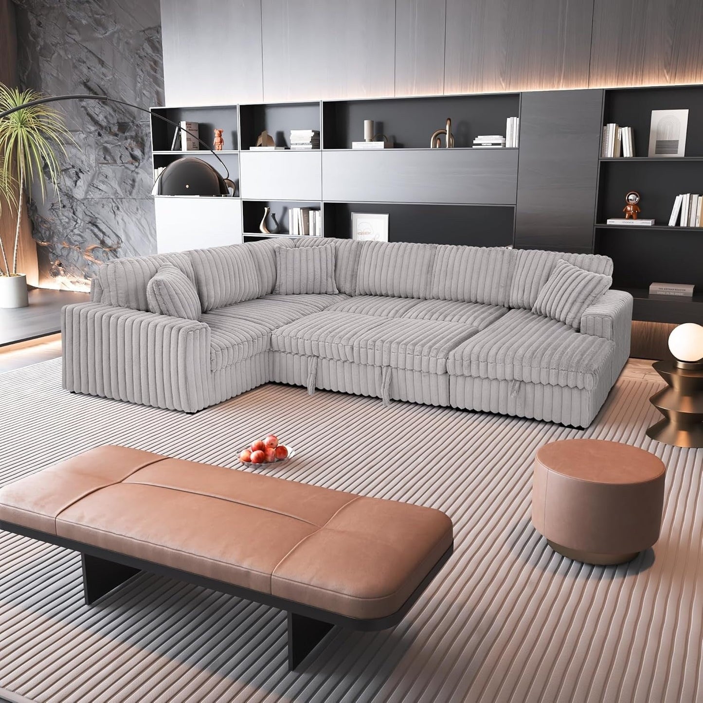 Canapé-lit gigogne Roomfitters de 307 cm, en tissu moelleux, confortable et rembourré, canapé-lit sectionnel surdimensionné en forme de U