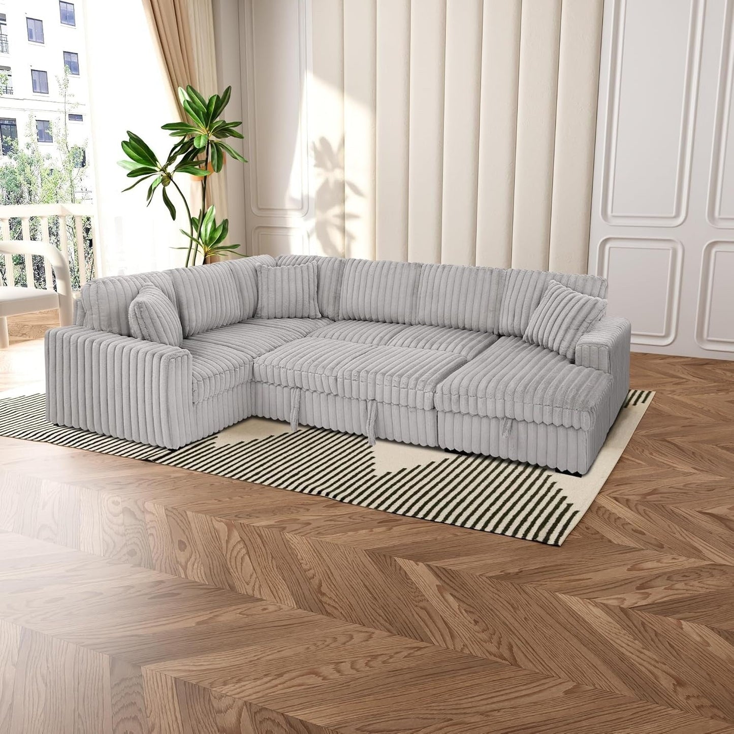 Canapé-lit gigogne Roomfitters de 307 cm, en tissu moelleux, confortable et rembourré, canapé-lit sectionnel surdimensionné en forme de U