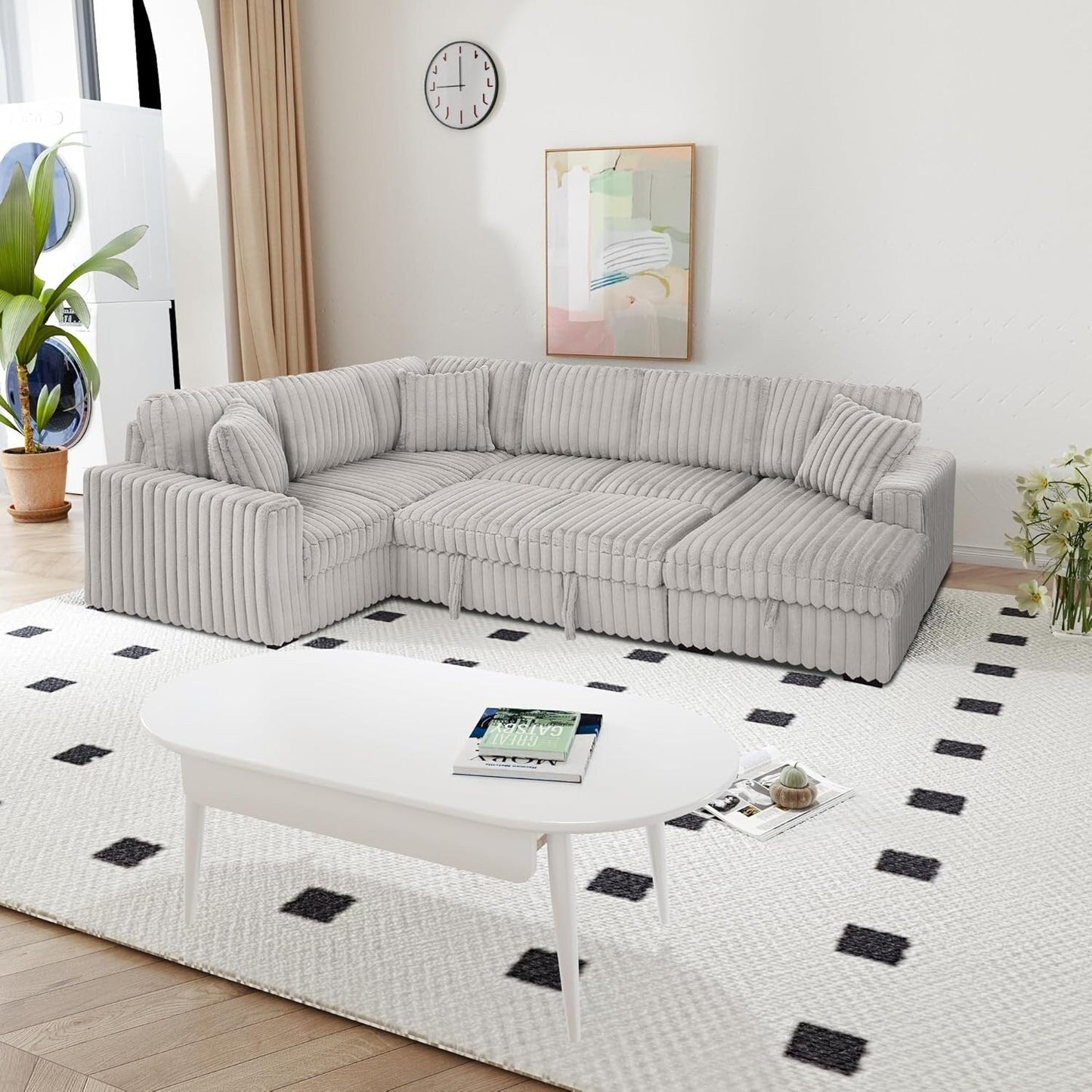 Canapé-lit gigogne Roomfitters de 307 cm, en tissu moelleux, confortable et rembourré, canapé-lit sectionnel surdimensionné en forme de U