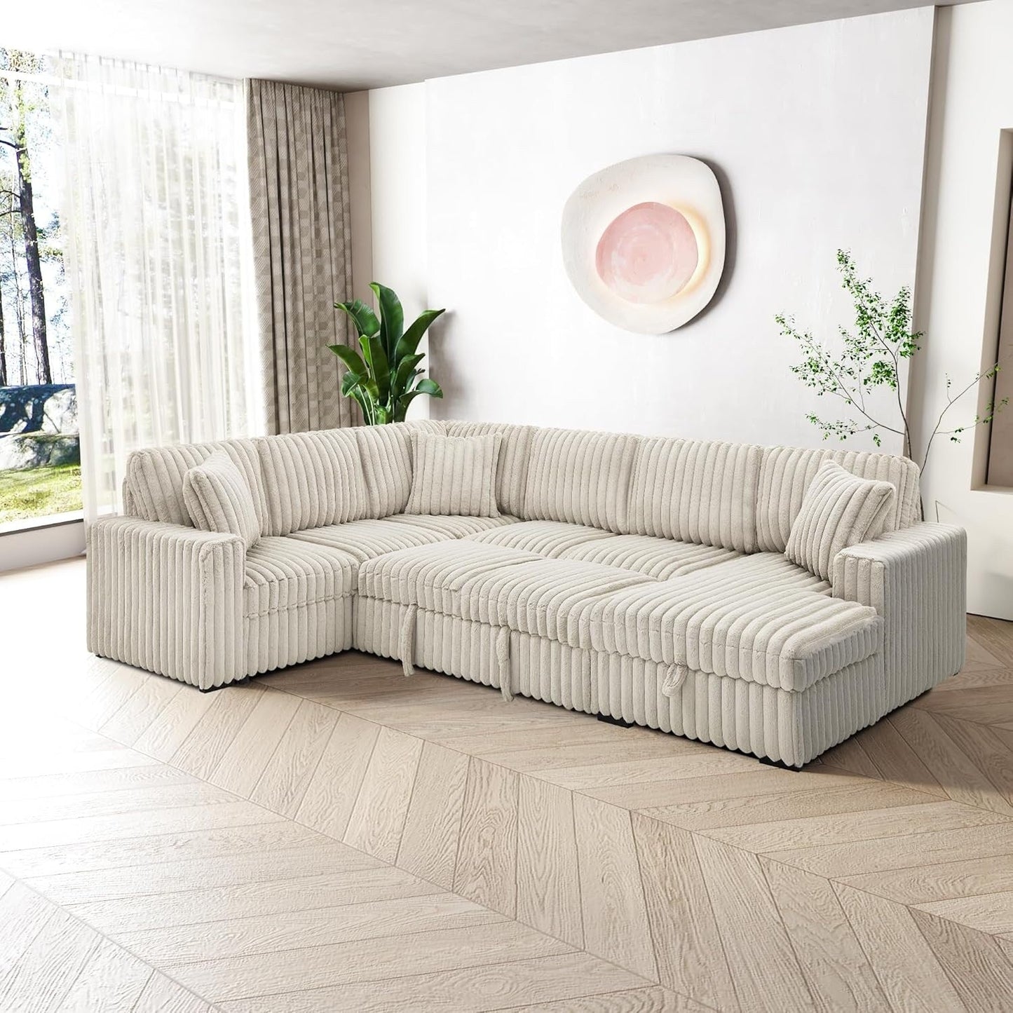 Canapé-lit gigogne Roomfitters de 307 cm, en tissu moelleux, confortable et rembourré, canapé-lit sectionnel surdimensionné en forme de U