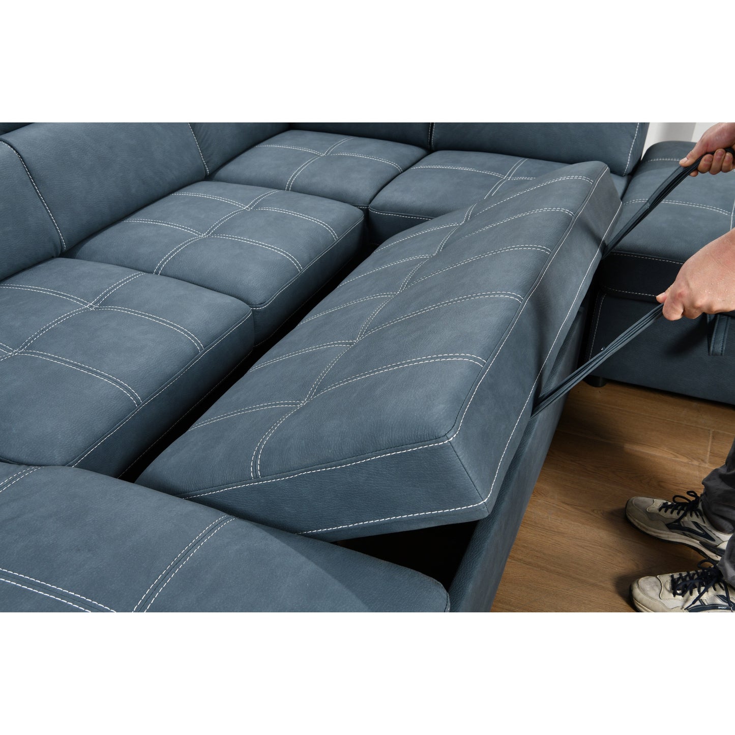 Canapé sectionnel en U Roomfitters 128 avec poufs, canapé modulaire réversible 7 places avec siège de rangement