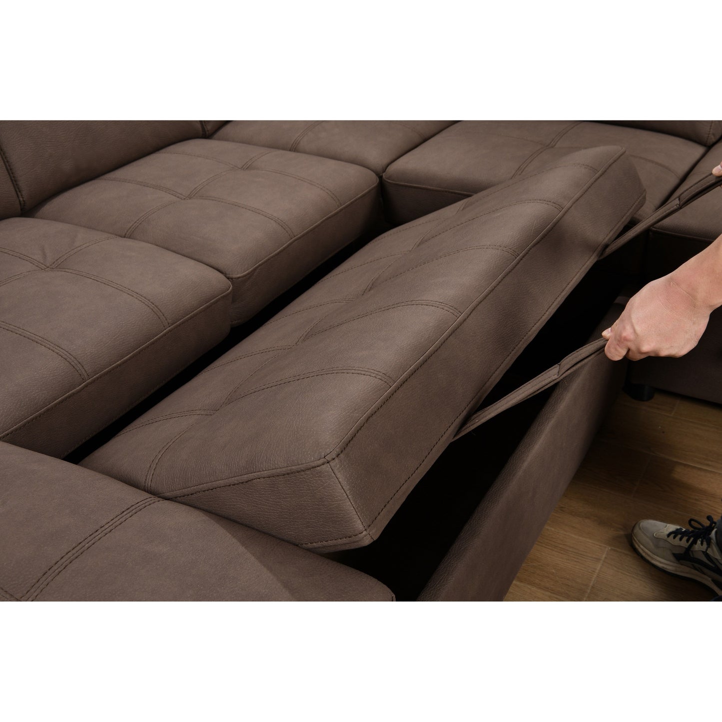 Canapé sectionnel en U Roomfitters 128 avec poufs, canapé modulaire réversible 7 places avec siège de rangement